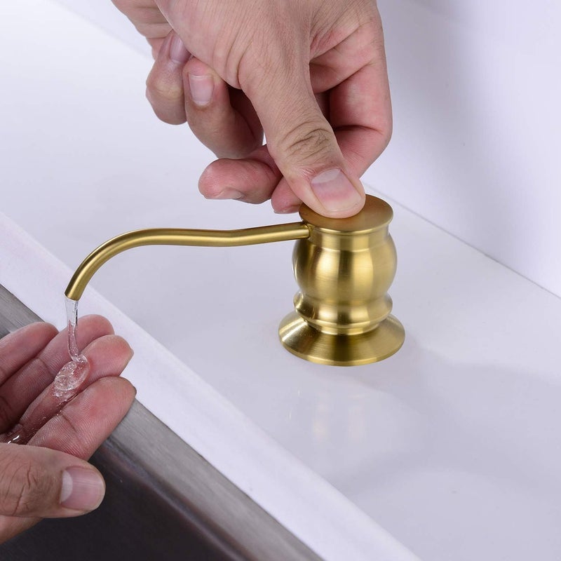 GICASA Built in Deck Mount Liquid Lotion Kitchen Countertop Metal Soap Dispenser, Brushed Nickel Brass Dispenser Pump with 500ml (17oz) High Capacity Bottle - Image 3